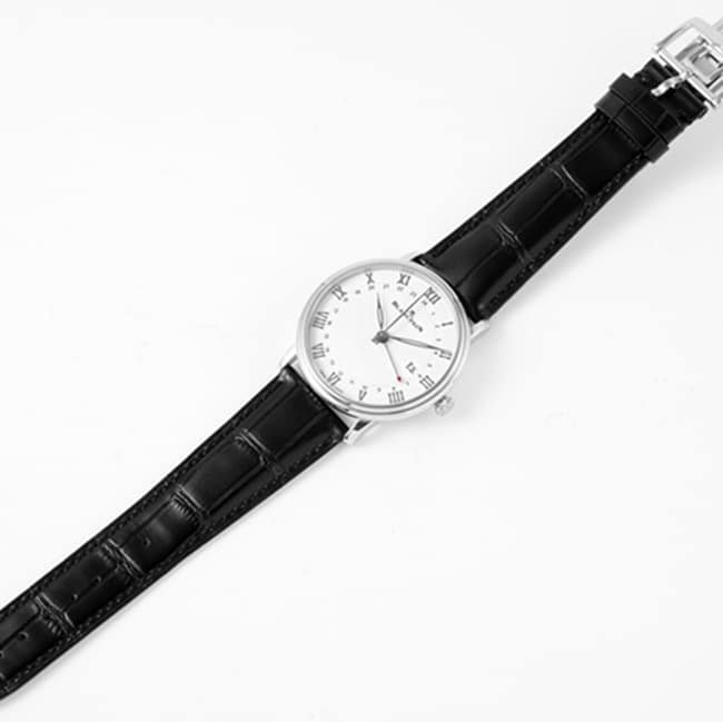 top-tier replica watch Blancpain men's white dial black belt classic series watch front view