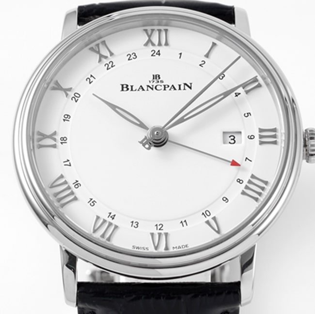 top-tier replica watch Blancpain men's white dial black belt classic series watch front view