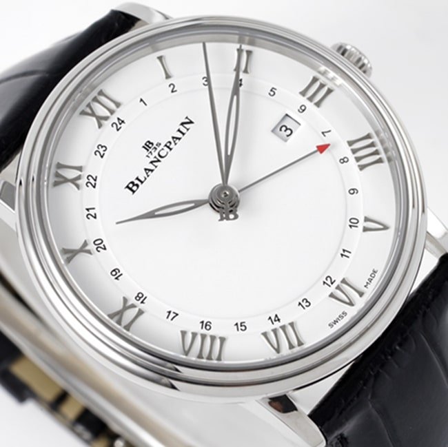 top-tier replica watch Blancpain men's white dial black belt classic series watch front view