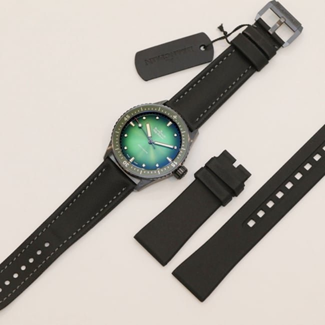 GF Factorytop-tier replica watch Blancpain men's green dial nylon strap fifty fathom series limited edition watch front view