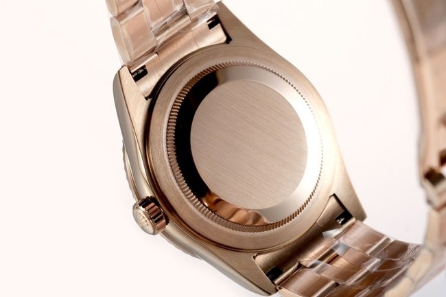 Top replica Rolex men's white dial rose gold Sky-Dweller series mechanical watch case back photo