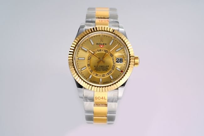 top-tier replica Rolex men's gold plate gold belt Navigator series full automatic movement watch front view