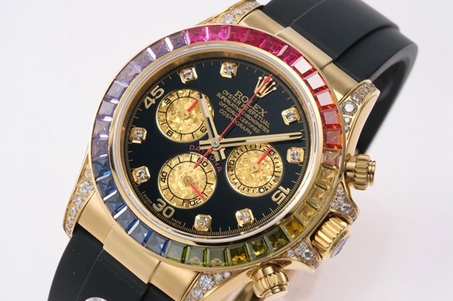 top-tier replicaRolex men's black dialrubber strap new Daytona automatic movement watch front view