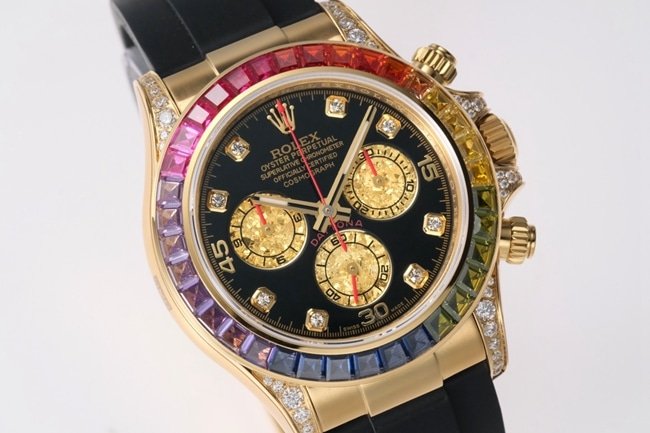 top-tier replicaRolex men's black dialrubber strap new Daytona automatic movement watch front view