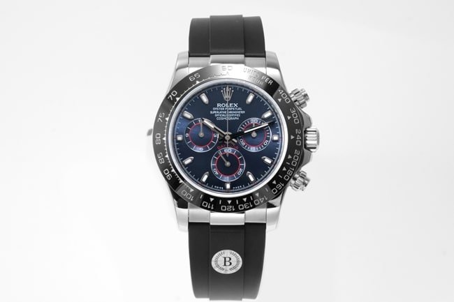top-tier replica Rolex men's blue dialrubber strap Cosmograph Daytona automatic movement watch front view