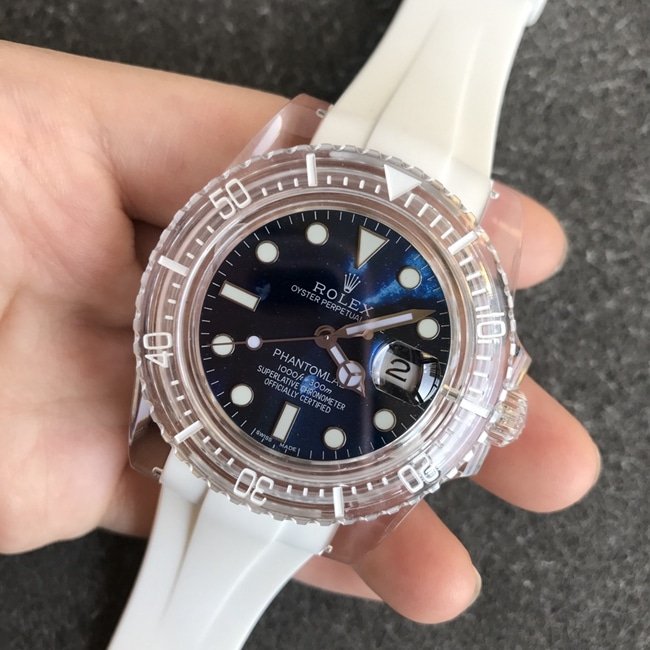 top-tier replicaRolex men's blue dialrubber strap2021 new crystal series mechanical watch front view