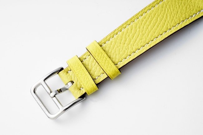 top-tier replica Hermès women's white dial yellow belt classic series quartzleather strap watch clasp picture