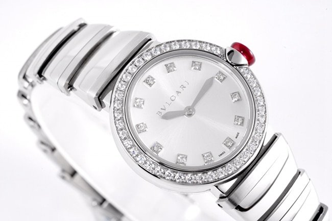 top-tier replicaBvlgari women's white dialsteel braceletLVCEA series quartz watch front view