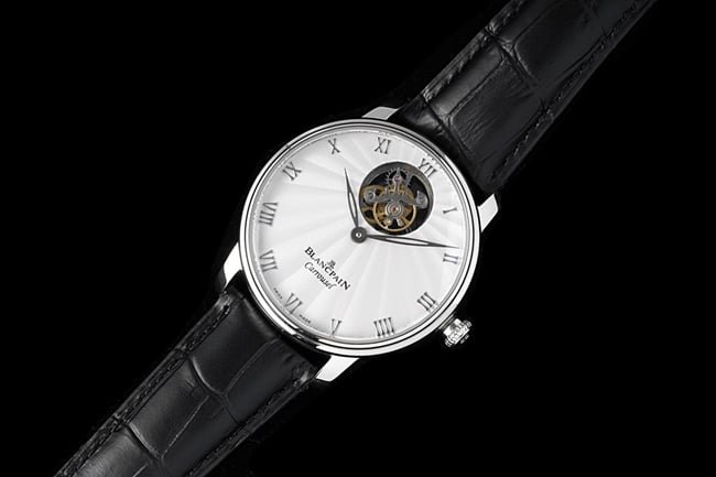 Blancpain top replica men's white plate black strap classic full series tourbillon mechanical belt watch front view