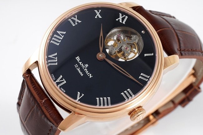 JBF FactoryBlancpaintop-tier replica watch men's black dial brown belt classic full series tourbillon mechanical watch V3 version domineering return front view