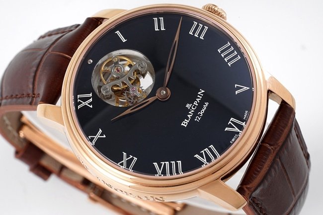 JBF FactoryBlancpaintop-tier replica watch men's black dial brown belt classic full series tourbillon mechanical watch V3 version domineering return front view