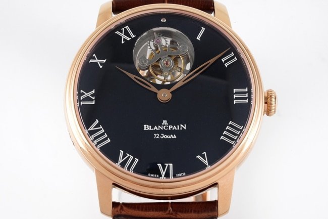 JBF FactoryBlancpaintop-tier replica watch men's black dial brown belt classic full series tourbillon mechanical watch V3 version domineering return front view