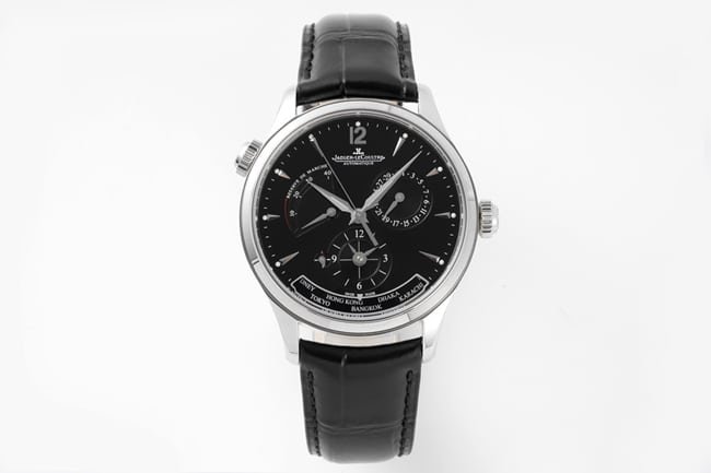 Relógio de cinto mecânico com mostrador preto masculino de fábrica Geographie 39 mm, réplica superior ZF Jaeger-LeCoultre Q1428421, caixa finamente polida — detailed review and buying guide | Watch Replica Expert