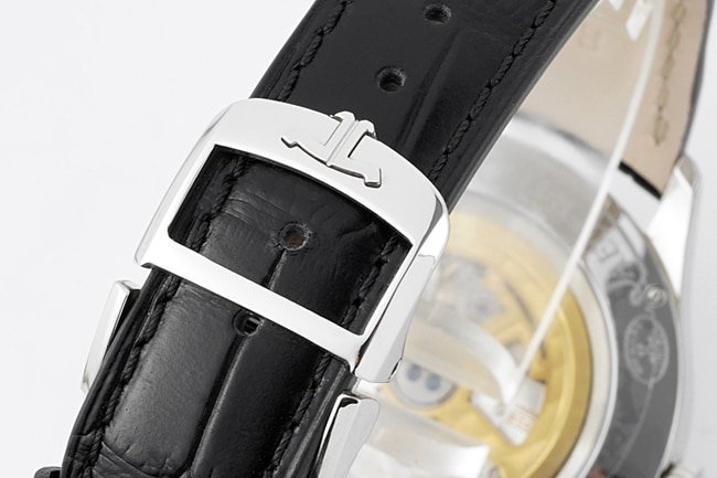 ZF factory top replica Jaeger-LeCoultre super a watch men's black disk black belt mechanical geographer Q1428421 series belt watch buckle figure