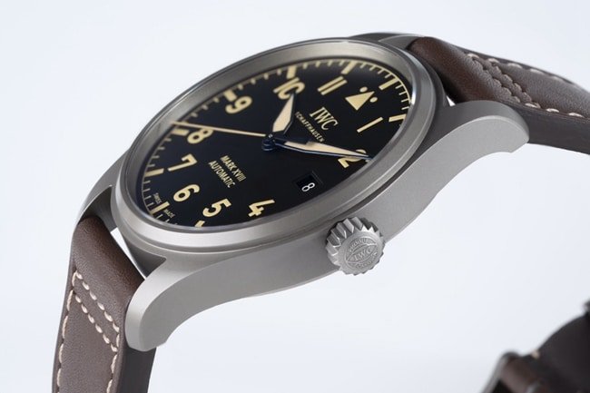 V7 Factory Top Replica Watches For Men Black Plate Brown Strap Mark Series Mechanical Belt Watches Side View