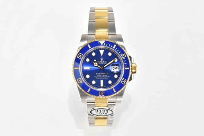 CLEAN FactoryRolextop-tierhigh-quality replica watch blue dial gold belt v4 latest version 18k mechanical watch front view