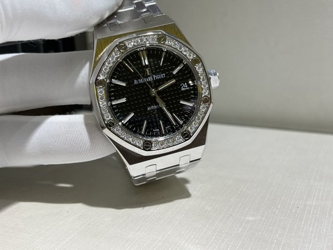 Top Audemars Piguet super clone watches for men black plate steel mechanical watch front view