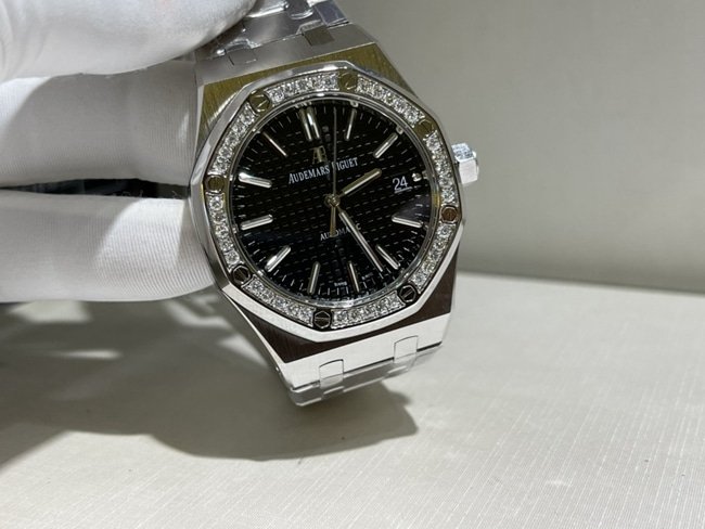 Top Audemars Piguet super clone watches for men black plate steel mechanical watch front view