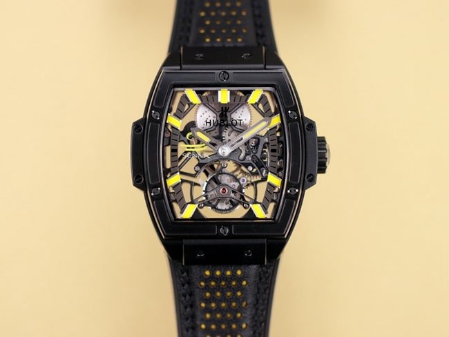 Hublot top-tier replica watch men's black dialrubber strap manual winding tourbillon mechanical MASTERPIECE series watch front view