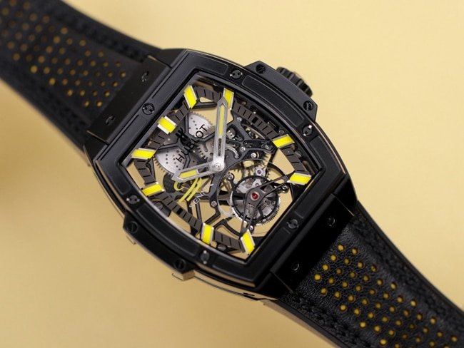 Hublot top-tier replica watch men's black dialrubber strap manual winding tourbillon mechanical MASTERPIECE series watch front view