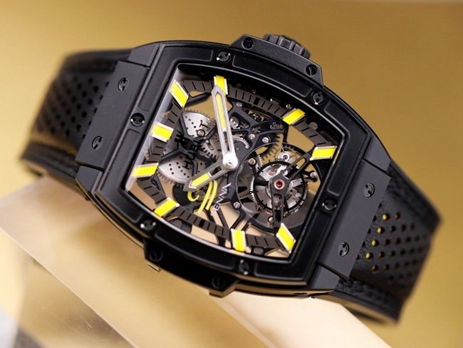 Hublot top-tier replica watch men's black dialrubber strap manual winding tourbillon mechanical MASTERPIECE series watch front view