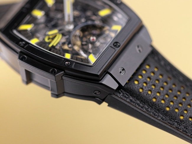 Hublot top-tier replica watch men's black dialrubber strap manual winding tourbillon mechanical MASTERPIECE series watch detail shots