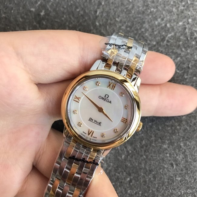 DK factory top-tier replicaOmegahigh-quality replica watch women's white dial Diefei series quartzsteel bracelet watch front view
