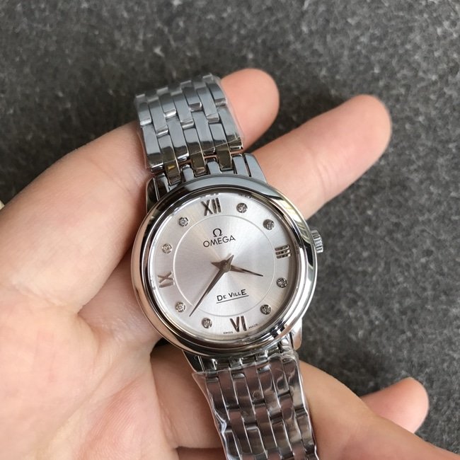 DK factory Omegatop-tier replica watch women's white dialsteel bracelet new Diefei series natural real diamond quartz watch front view