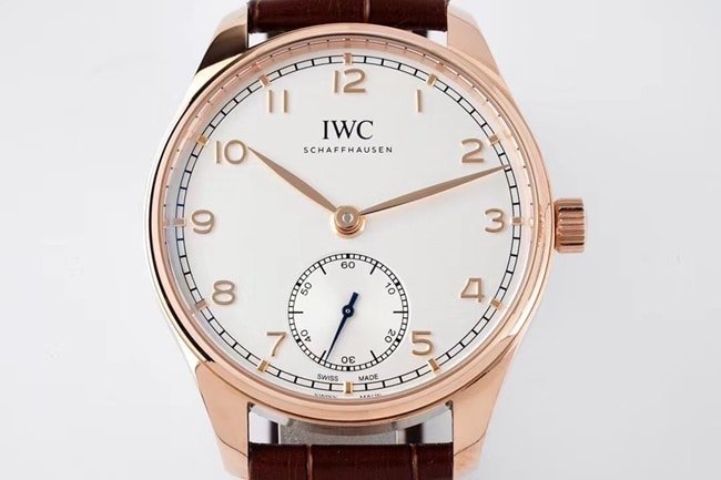 ZF FactoryIWC top-tier replica watch men's white dial brown belt new Portugal series automatic movementleather strap watch front view