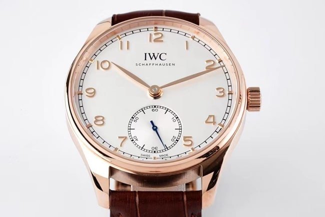 ZF FactoryIWC top-tier replica watch men's white dial brown belt new Portugal series automatic movementleather strap watch front view