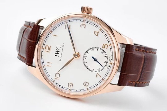 ZF FactoryIWC top-tier replica watch men's white dial brown belt new Portugal series automatic movementleather strap watch front view