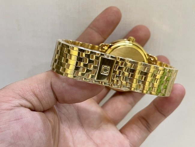 top-tier replica watch Omega men's gold plate gold steel bracelet Die Fei series 41mm natural real diamond mechanical watch clasp picture