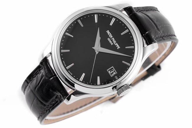 ZF Factorytop-tier replica watch Patek Philippe men's black dial black belt classic series V3 version mechanical leather strap watch front view