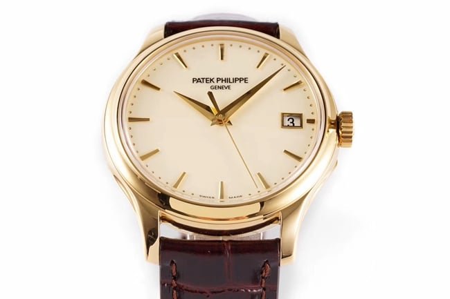 ZF Factorytop-tier replica watch Patek Philippe there white dial brown belt classic series leather strap mechanical watch front view