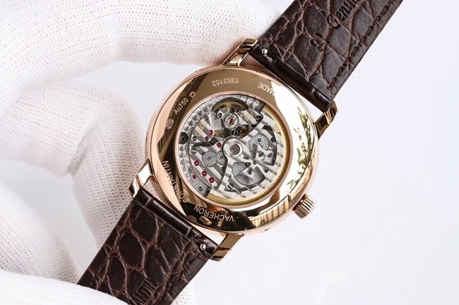 top-tier replica watch Vacheron Constantin men's white dial heritage series perpetual calendar multifunctional mechanical leather strap watch movement picture