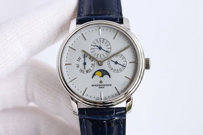 Vacheron Constantin Vacheron Constantin Montre mécanique automatique pour homme avec cadran gris argenté et bracelet bleu foncé Heritage Series Super Clone — luxury replica watch guide | Watch Replica Expert