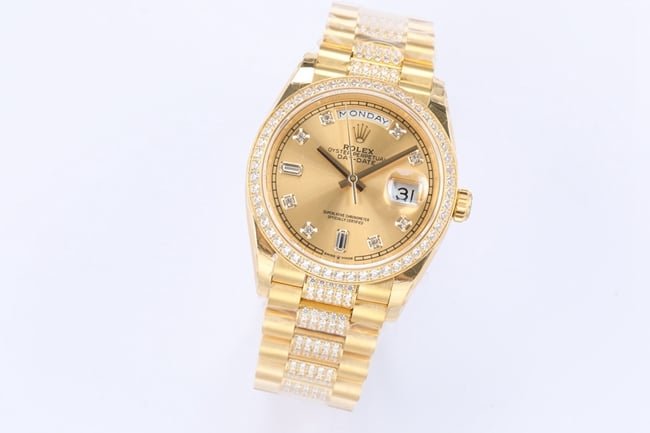 EWtop-tier replica watch Rolex men's gold plate gold band automatic movementday displayDatejust watch front view