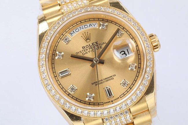 EWtop-tier replica watch Rolex men's gold plate gold band automatic movementday displayDatejust watch front view