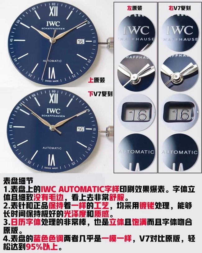 V7 IWC Portofino Top Replica Watch vs. Original: Review and Dial Detail Photos