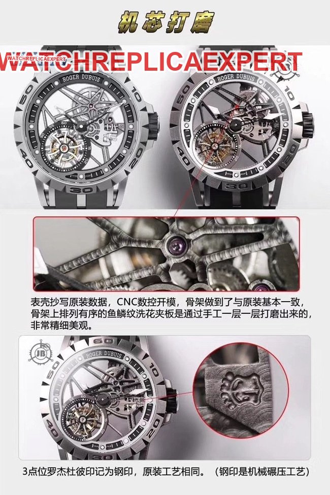 JB Roger Dubuis King Series tourbillon watch replica comparison original review movementdetail shots