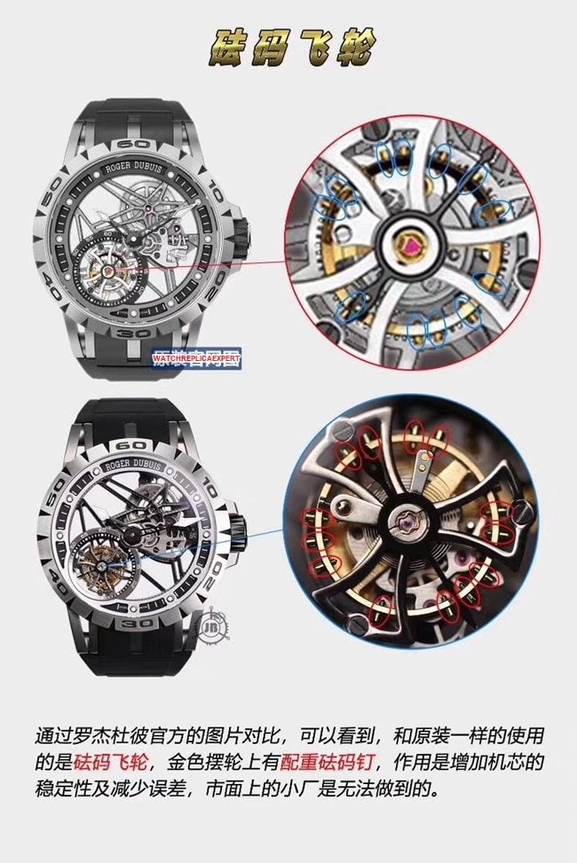 JB Roger Dubuis King Series tourbillon watch replica comparison original review movement chart