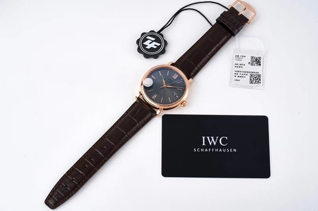 ZF Factorytop-tier replica watch IWC black dial brown belt Portofino series leather strap automatic movement watch front view
