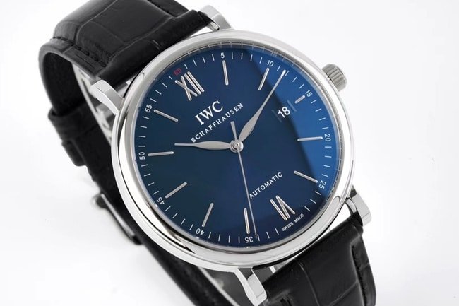 ZF Factorytop-tier replica watch IWC automatic movementleather strap Portofino series blue dial black belt watch front view