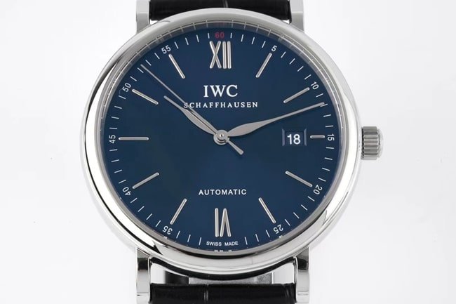 ZF Factorytop-tier replica watch IWC automatic movementleather strap Portofino series blue dial black belt watch front view