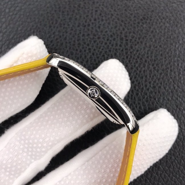 YFtop-tier replica watch Hermès white dial yellow belt quartzleather strap women's watch side view