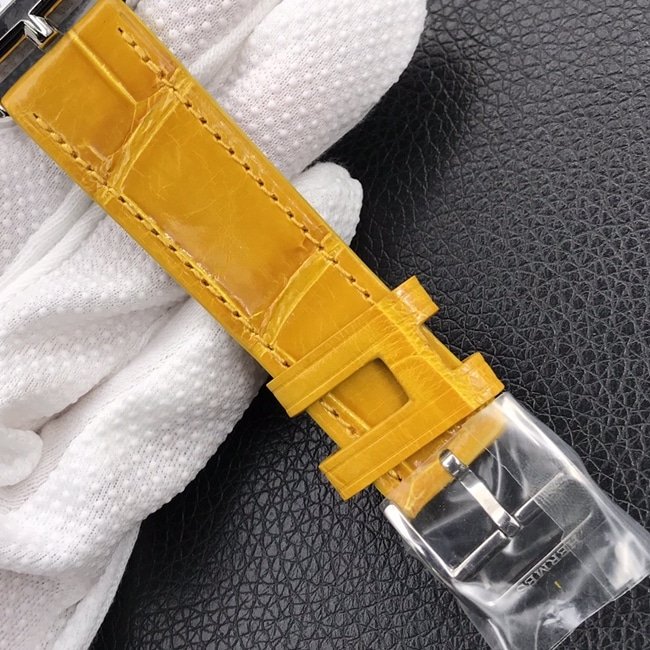 YFtop-tier replica watch Hermes white dial yellow belt quartzleather strap women's watch clasp picture