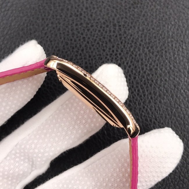 YF factory top-tier replica watch Hermès women's white dial pink belt quartzleather strap watch side view