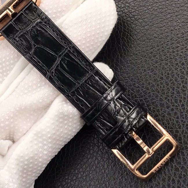 YF factory top-tier replica watch Hermès women's white dial black belt square stainless steel quartzleather strap watch clasp picture