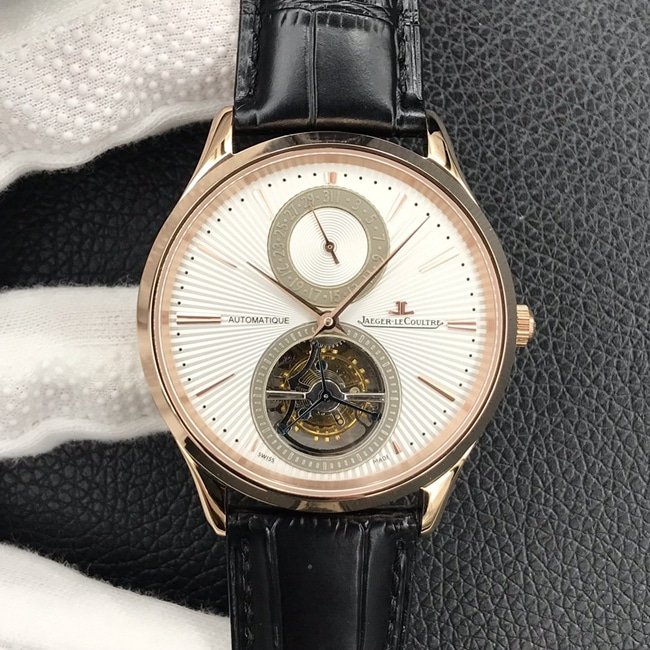 Super Clone Jaeger-LeCoultre Jaeger-LeCoultre Master Collection 13234E1 Relógio masculino turbilhão, mostrador guilhochê branco com pulseira preta, movimento automático de corda automática — luxury replica watch guide | Watch Replica Expert