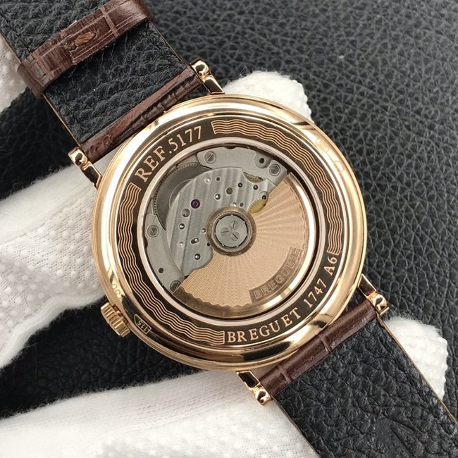top-tier replica watch Breguet classic series mechanical leather strap men's white dial brown belt watch movement picture